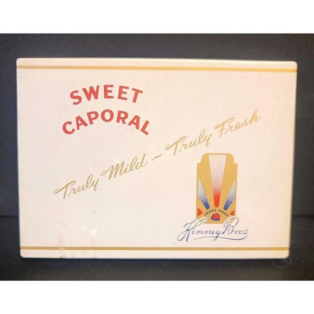 Vintage Sweet Caporal Kinney Bros Cigarette Tin Metal Storage Box Gold Cream